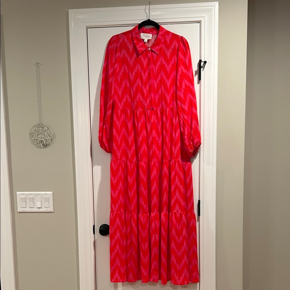 Tuckernuck Vibrant Red Chevron Long Sleeve Dress